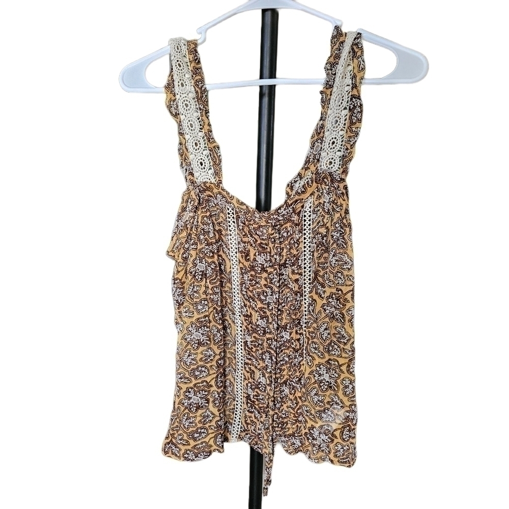 Anthropologie Brown Printed Cotton Tank Top - Picture 4 of 7
